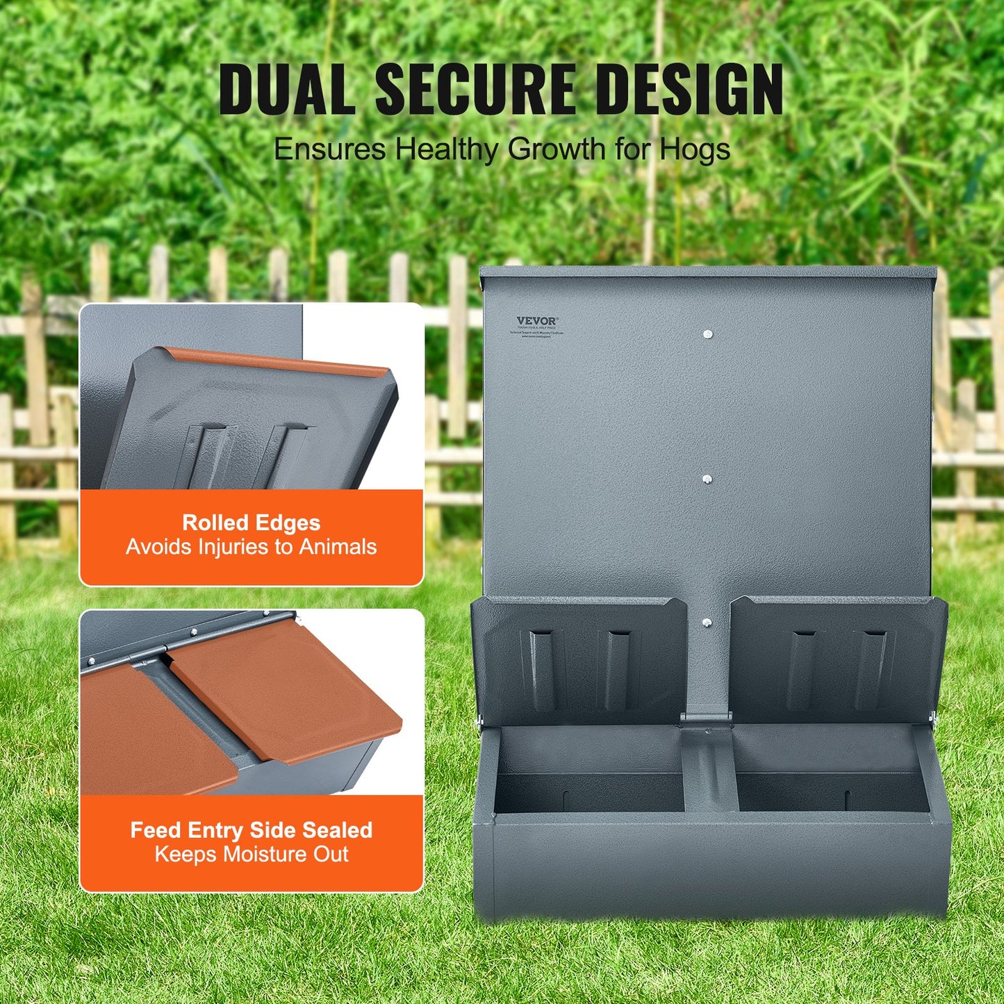 Grisutfodringsautomat, kapacitet 3,7 skäppor, dubbeldörrsgrisutfodringsautomat, kraftig stålgrisutfodringsautomat, multifunktionell kryputfodringsautomat, utomhusutfodringsautomat för boskap, gårdstillbehör för utfodring av upp till 8 grisar