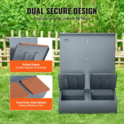 Grisutfodringsautomat, kapacitet 3,7 skäppor, dubbeldörrsgrisutfodringsautomat, kraftig stålgrisutfodringsautomat, multifunktionell kryputfodringsautomat, utomhusutfodringsautomat för boskap, gårdstillbehör för utfodring av upp till 8 grisar