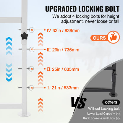 Get- och fårställ, 113x59 cm boskapsställ, metallställ för mjölkning och klippning av boskap, 54 till 89 cm justerbar höjd, med huvudstycke och nosögla, 227 kg lastvikt, vit