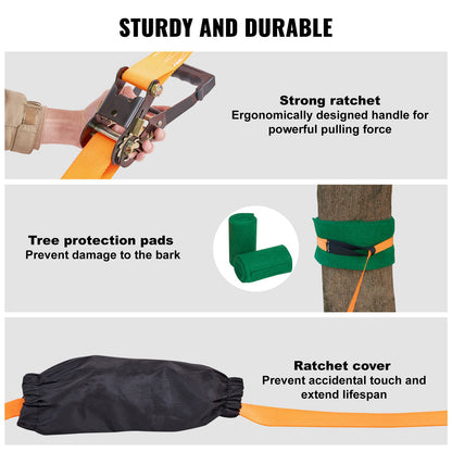 Slackline Kit with Training Line, 18.29 m Backyard Slack Line Equipment, Easy Setup Tight Rope for Kids Adults, Complete Slackline Set with Tree Protectors, Arm Trainer, Carry Bag, and Instruction