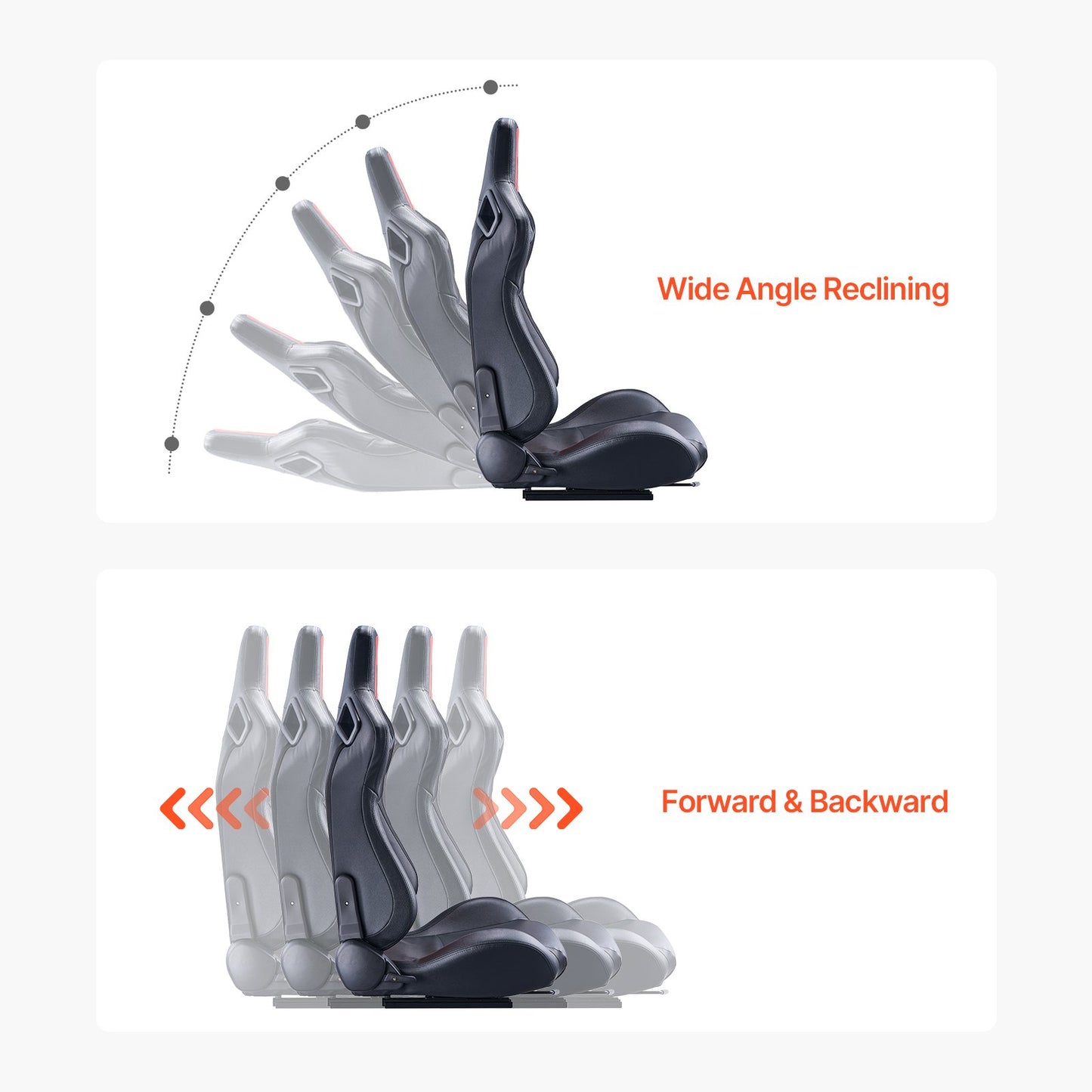 Racingstol, 2-set, justerbar racingcockpit med vidvinkelfällbar lutning och högelastiskt skum, bekväm racingstol med mjukt PVC-läder och Q235B-skjutreglage, lämplig för racingbilar och gokart