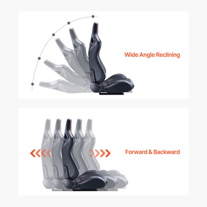 Racingstol, 2-set, justerbar racingcockpit med vidvinkelfällbar lutning och högelastiskt skum, bekväm racingstol med mjukt PVC-läder och Q235B-skjutreglage, lämplig för racingbilar och gokart