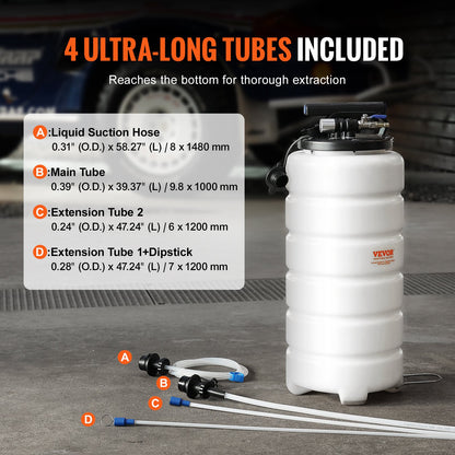 Vätskeutsug, 15 liter (4 gallon), pneumatisk/manuell oljeväxlare, vakuumvätskeutsug med oljesticka och sugslang, oljeutsugningspump för fordonsvätskor, vakuumevakuering