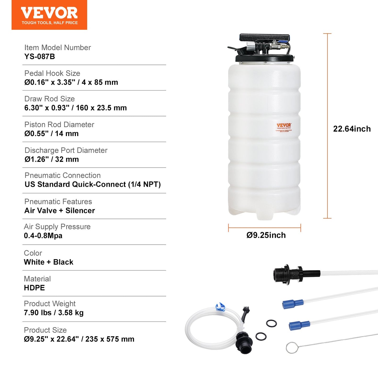 Vätskeutsug, 15 liter (4 gallon), pneumatisk/manuell oljeväxlare, vakuumvätskeutsug med oljesticka och sugslang, oljeutsugningspump för fordonsvätskor, vakuumevakuering