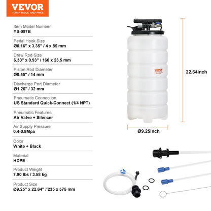 Vätskeutsug, 15 liter (4 gallon), pneumatisk/manuell oljeväxlare, vakuumvätskeutsug med oljesticka och sugslang, oljeutsugningspump för fordonsvätskor, vakuumevakuering