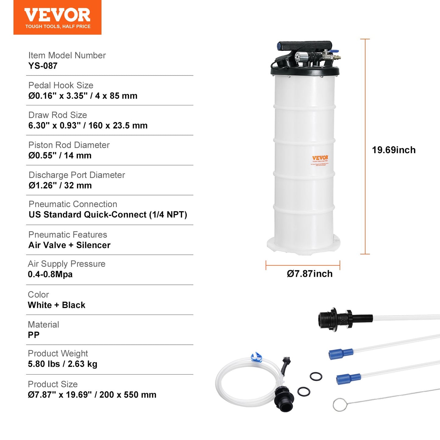 Vätskeutsug, 6,5 liter (1,74 gallon), pneumatisk/manuell oljeväxlare, vakuumvätskeutsug med oljesticka och sugslang, oljeutsugningspump för fordonsvätskor, vakuumevakuering