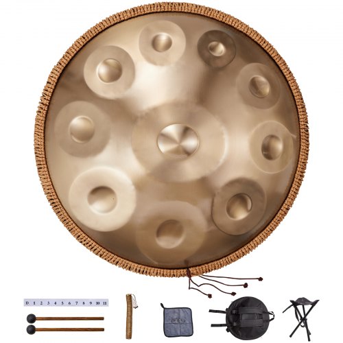 Handpan Drum 55.9 cm 10 Notes D Minor Hand Drum Instrument with Mallet