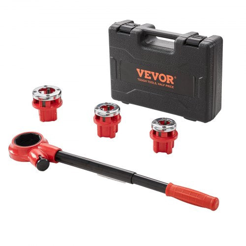 Ratchet Pipe Threader Kit, 1/2" NPT, 3/4" NPT, 1" NPT Manual Ratcheting Pipe Threader, Portable Pipe Threading Tool Set with 3PCS NPT Dies, Storage Case for Galvanized Aluminum Iron Copper Pipes