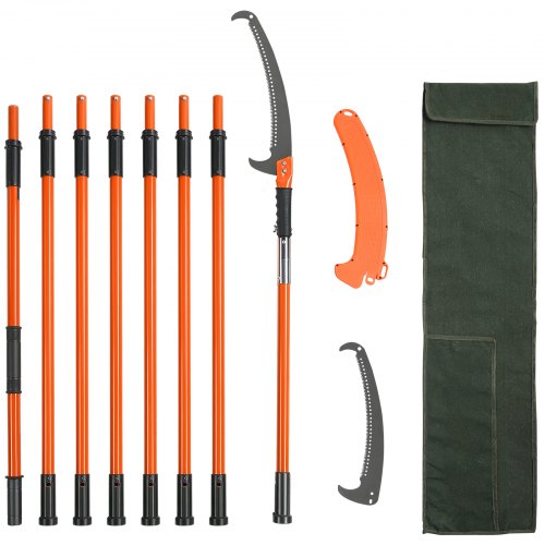 Manuell stångsåg, 2,2 - 8,2 m utdragbar trädsekatör, vasst stålblad för beskärning av höga grenar, manuell grentrimmer med lätta 2,4 m glasfiberhandtag, för beskärning av palmer och buskar