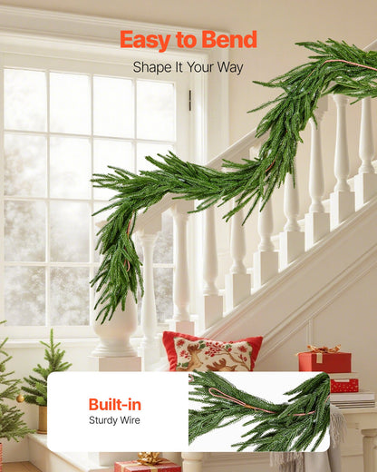 Julgirlang, 1524 mm realistisk girlang av Norfolkfuru, vintergröna konstgjorda girlanger med äkta touch, för juldekoration inomhus och utomhus på bord, spiselkrans och öppen spis