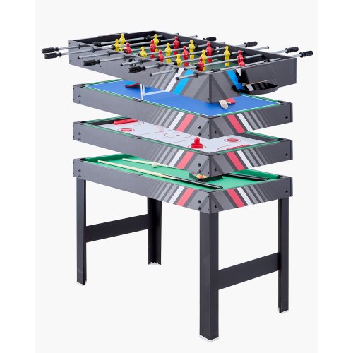 4-i-1 kombinationsspelbordsset, 48" airhockeybord, multikombinationsbord med airhockey, biljard, fotboll, pingis, pushers och puckar, sportarkadbord för familjens spelrum och kontor