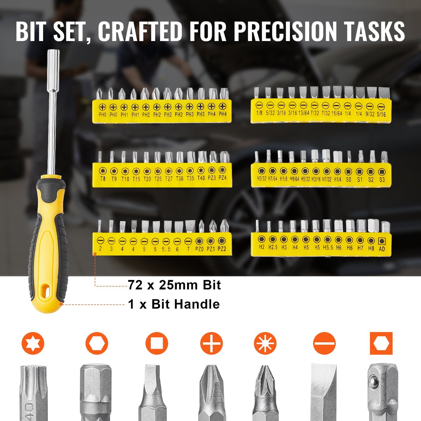 207-delars mekanikverktygssats, 1/4" 3/8" 1/2" hylsnyckel, SAE och metrisk mekanikverktygssats med bits, skiftnycklar, spärrhandtag, tillbehör och plastförvaringslåda, för bilreparationer