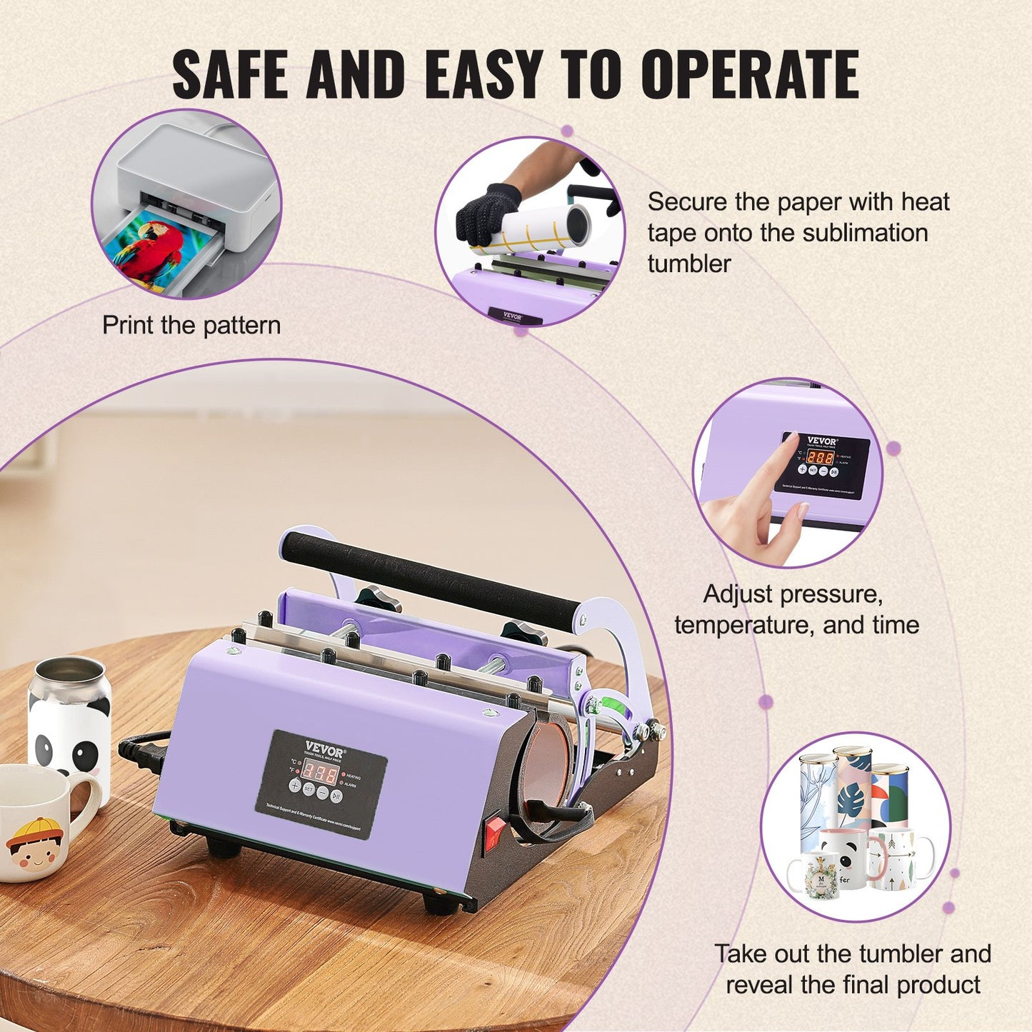 Tumbler värmepressmaskin 311,8-850,5 g muggpress sublimeringstumbler lila