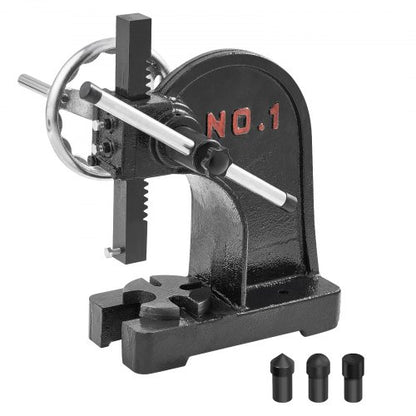 Arbor Press, 1 ton manuell med handratt, 13,5 cm maxhöjd, hållbar gjutjärnskonstruktion, bordspress för stansning, bockning, sträckning och formning.