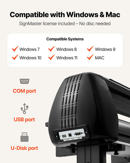 Vinylskärmaskin, 1350 mm max matningsbredd, dubbla blad, justerbar kraft och hastighet, LED-display, vinylplotterskärare med Signmaster-programvara för kompatibel med Windows och macOS