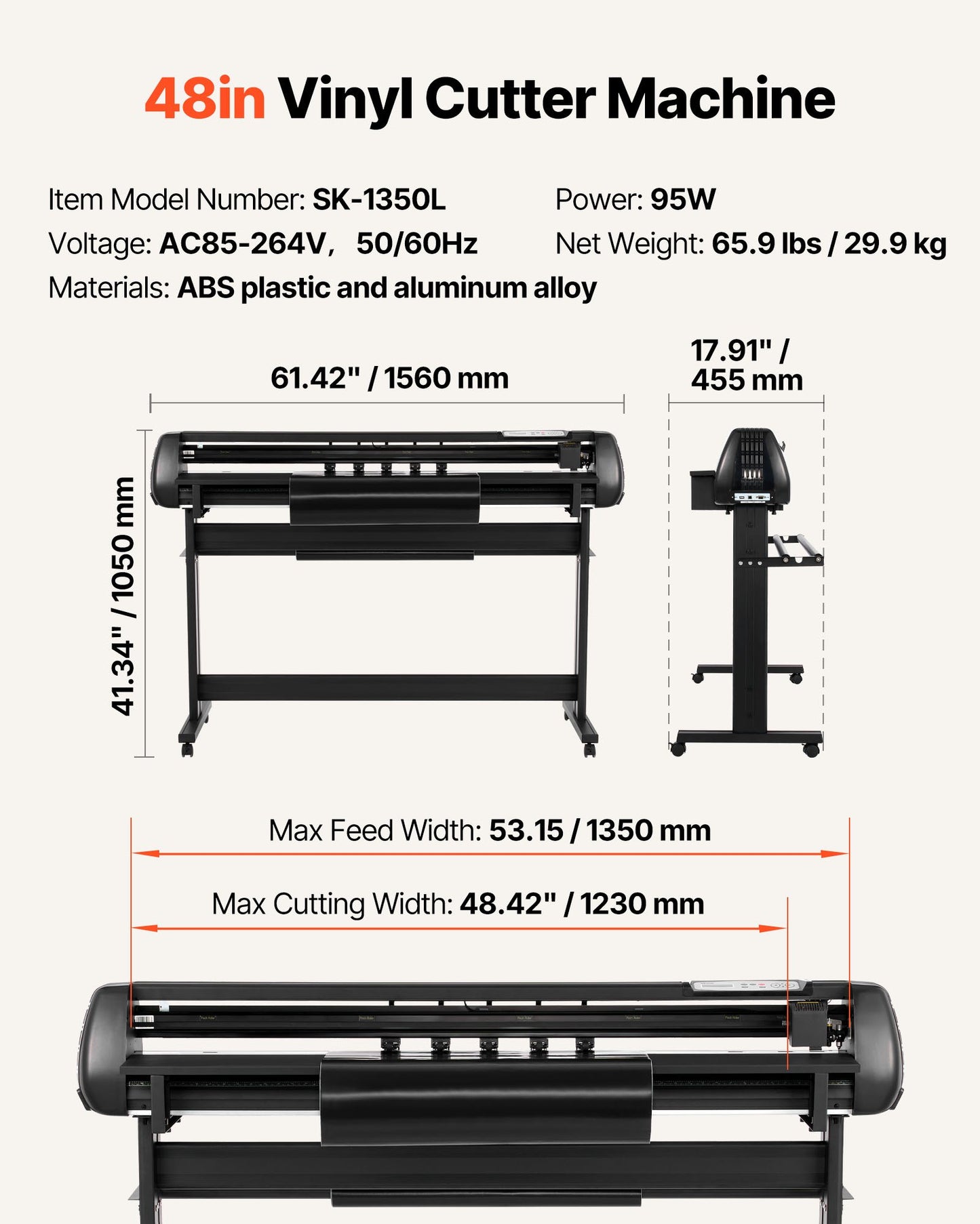 Vinylskärmaskin, 1350 mm max matningsbredd, dubbla blad, justerbar kraft och hastighet, LED-display, vinylplotterskärare, skrivarpaket med klistermärkesark, transferfilm, Signmaster-programvara