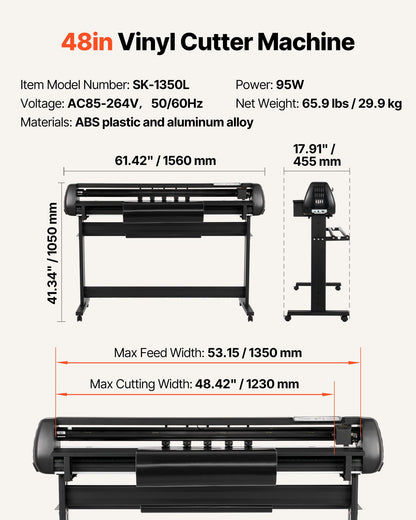 Vinylskärmaskin, 1350 mm max matningsbredd, dubbla blad, justerbar kraft och hastighet, LED-display, vinylplotterskärare, skrivarpaket med klistermärkesark, transferfilm, Signmaster-programvara