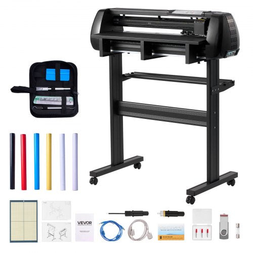 Vinylskärmaskin, 720 mm max matningsbredd, dubbla blad, justerbar kraft och hastighet, LED-display, vinylplotterskärare, skrivarpaket med klistermärkesark, transferfilm, Signmaster-programvara