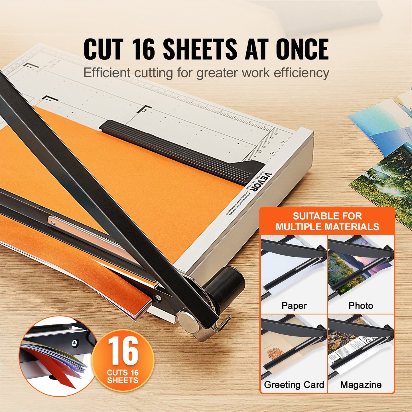 Paper Cutter, Guillotine Trimmer, 38.1 cm Cut Length, 16 Sheets Capacity, Heavy Duty Guillotine Paper Cutter with Guard Rail/Blade Lock for Cardstock/Cardboard, Paper Trimmer for Home Office School