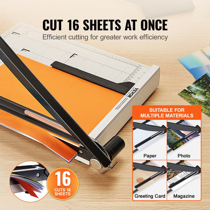 Paper Cutter, Guillotine Trimmer, 38.1 cm Cut Length, 16 Sheets Capacity, Heavy Duty Guillotine Paper Cutter with Guard Rail/Blade Lock for Cardstock/Cardboard, Paper Trimmer for Home Office School