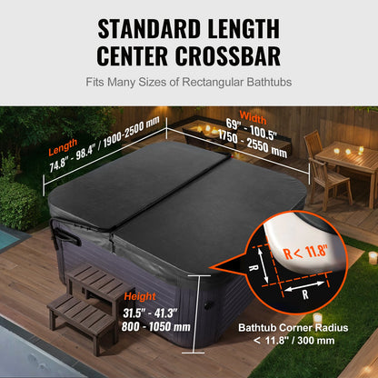 Hot Tub Cover Lift, Spa Cover Lift, Height 800 - 1050 mm Width 1750-2550 mm Adjustable, Installed on Both Sides at the Top, Suitable for Various Sizes of Rectangular Bathtubs, Hot Tubs, Spa