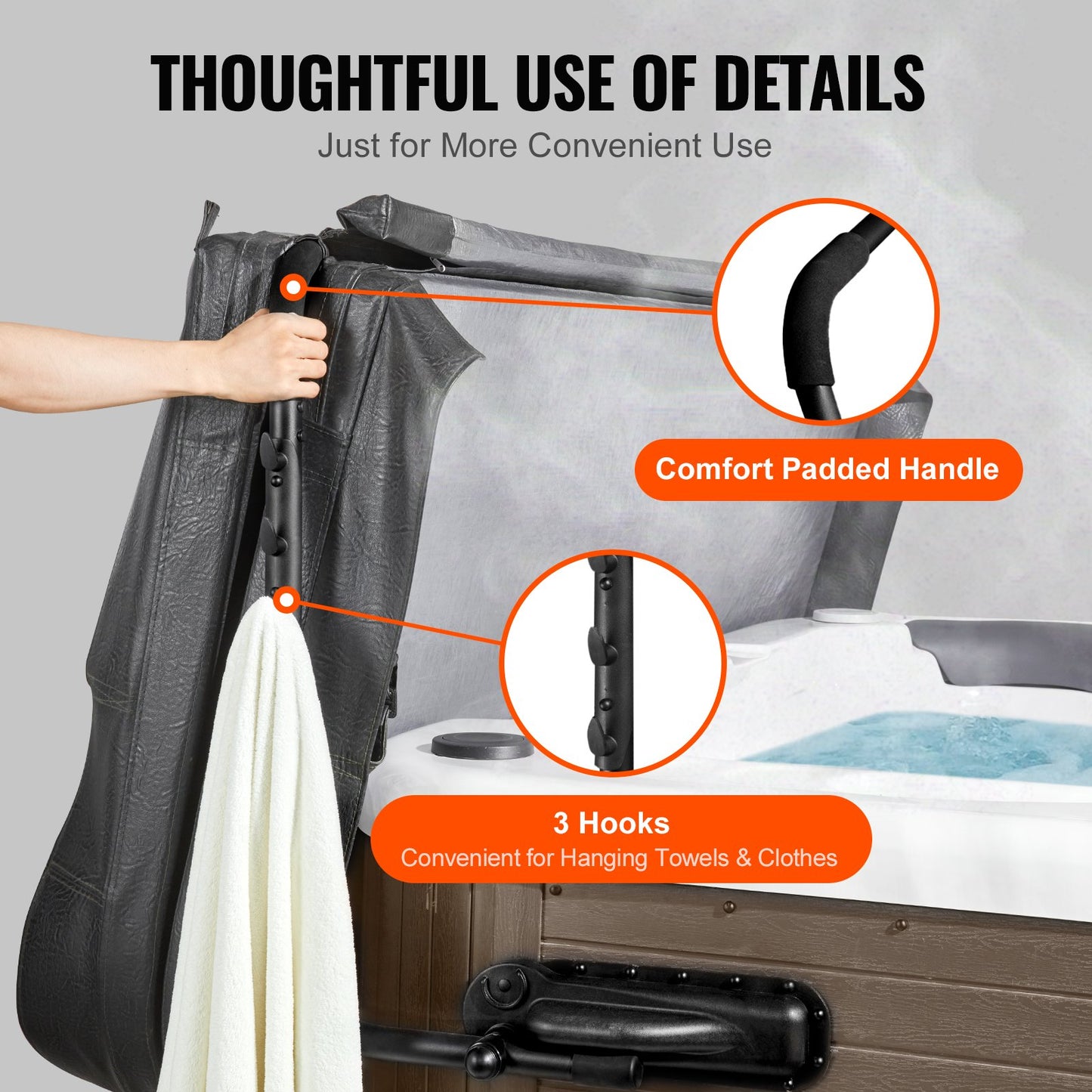 Hot Tub Cover Lift, Spa Cover Lift, Height 800 - 1050 mm Width 1750-2550 mm Adjustable, Installed on Both Sides at the Top, Suitable for Various Sizes of Rectangular Bathtubs, Hot Tubs, Spa