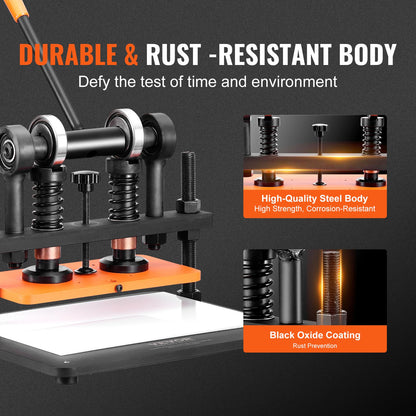 Läderskärmaskin, 11 x 5,5 tum präglingsplatta, manuell stans, 0,47 tum tryckslag för läderprägling, stansmaskin med dubbla styraxlar för olika material
