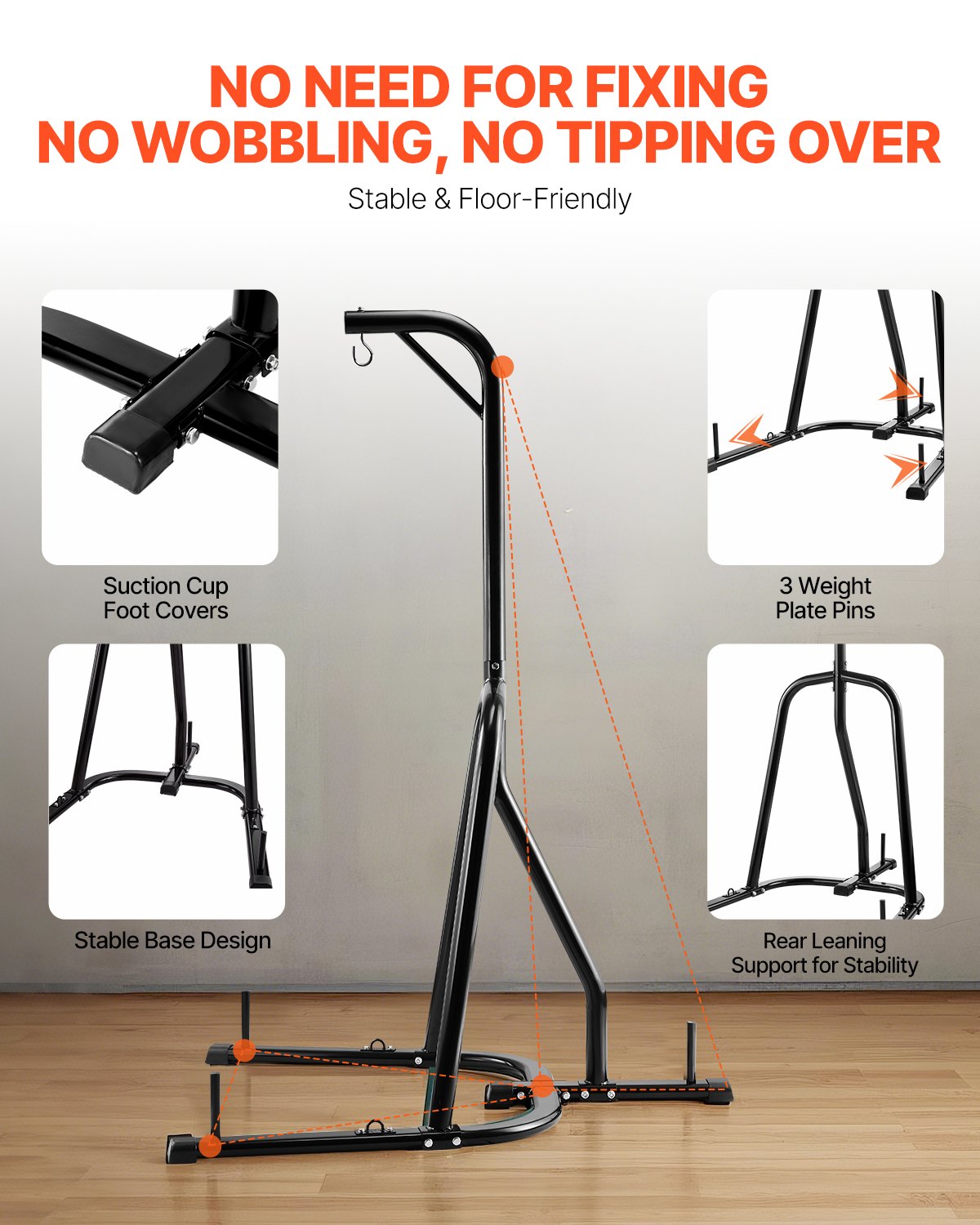 Ställ för boxningssäck, robust träningsutrustning i stål, ställ för boxningssäck, rymmer upp till 140 lbs, fristående sandsäcksställ med viktad bas, träningsutrustning för hemmagym och fitness