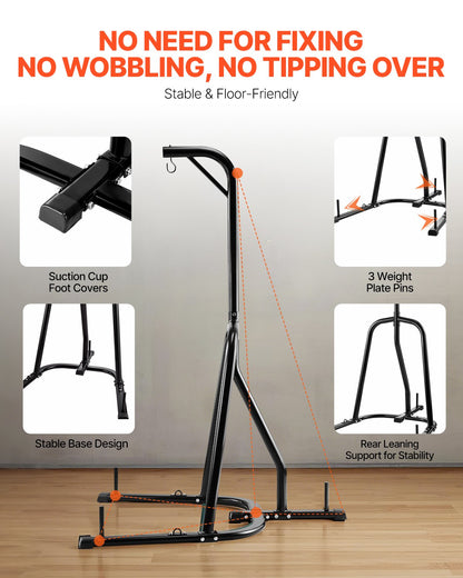 Ställ för boxningssäck, robust träningsutrustning i stål, ställ för boxningssäck, rymmer upp till 140 lbs, fristående sandsäcksställ med viktad bas, träningsutrustning för hemmagym och fitness