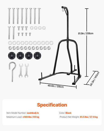 Ställ för boxningssäck, robust träningsutrustning i stål, ställ för boxningssäck, rymmer upp till 140 lbs, fristående sandsäcksställ med viktad bas, träningsutrustning för hemmagym och fitness