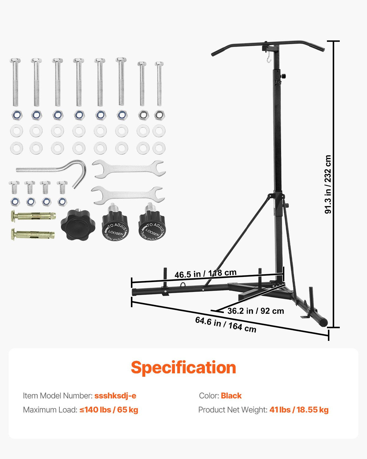2-i-1-ställ för boxningssäck, kraftig träningsutrustning i stål, justerbar höjd för boxningsboxning med pull-up-stång, fristående sandsäcksställ, rymmer upp till 140 lbs, för hemmagym och fitness