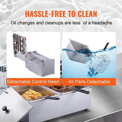 Kommersiell elektrisk fritös bänkskiva fritös med dubbla avtagbara tankar