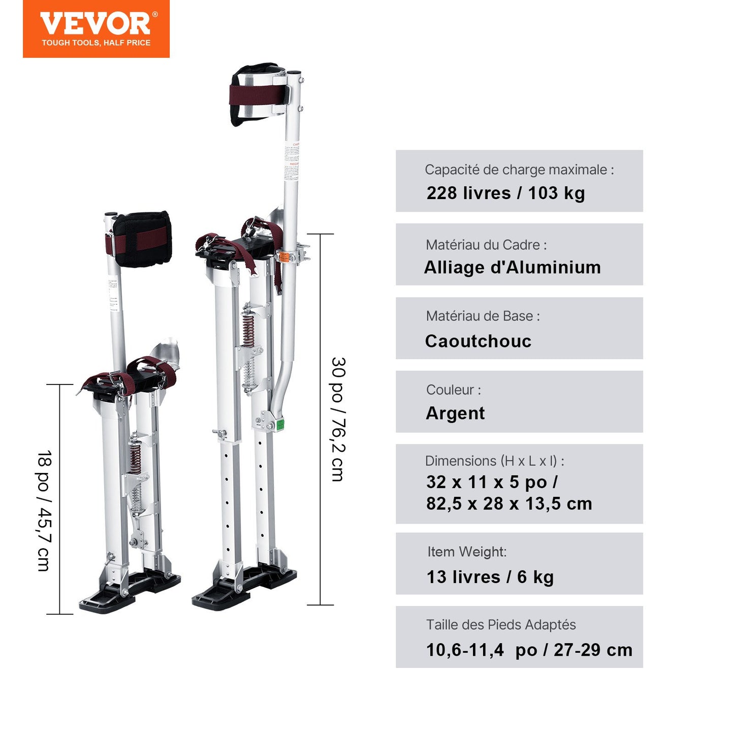 Gipsstöttor, 46 cm-76 cm justerbara verktygsstöttor i aluminium med skyddande knäskydd, slitstarka och halkfria arbetsstöttor för gipsskivor, gång, tejpning, silver