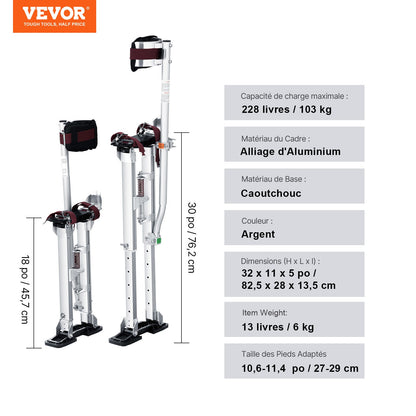Gipsstöttor, 46 cm-76 cm justerbara verktygsstöttor i aluminium med skyddande knäskydd, slitstarka och halkfria arbetsstöttor för gipsskivor, gång, tejpning, silver
