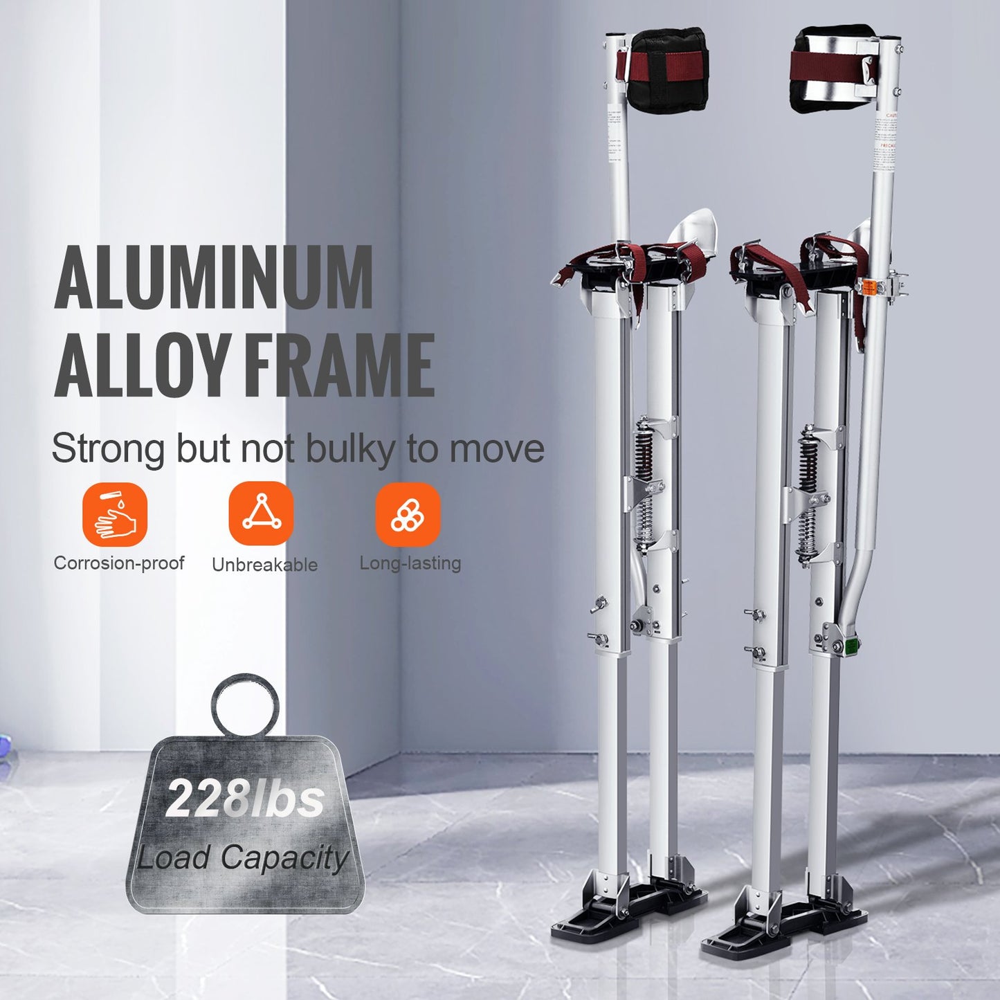 Gipsstöttor, 91,4 cm-127 cm justerbara verktygsstöttor i aluminium med skyddande knäskydd, slitstarka och halkfria arbetsstöttor för gipsskivor, gång, tejpning, silver