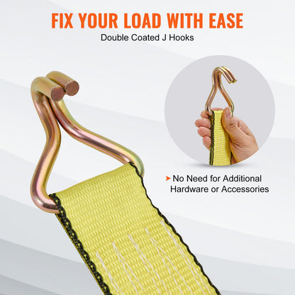 Spärrband (4-pack), 5000 lb brottstyrka, dubbel J-krok. Inkluderar 4 premium 2" x 15' spärrband med vadderade handtag, för förflyttning av last, apparater, trädgårdsutrustning.