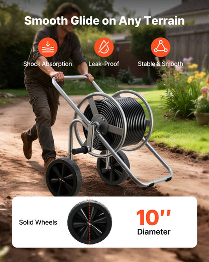 Water Hose Reel Cart, 6096/9144 cm High-Pressure Garden Hose Cart, Hoses Reel Carts with Two Wheels, Handle & Heavy-Duty Mesh Storage Basket, Portable Hoses Reels for Garden, Car, Pet Washing