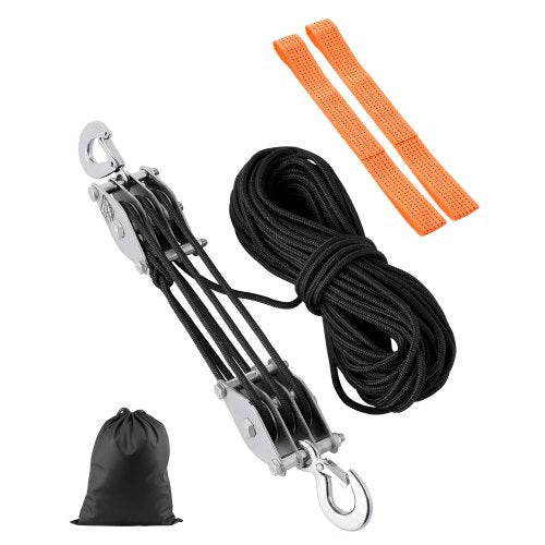 1800 kg brottstyrka, 30 m linlyft, 5:1 lyftkraft, kraftigt remsystem med 2 mjuka öglor, metallhjul med lagerstruktur, block och talja för lyft av tunga föremål