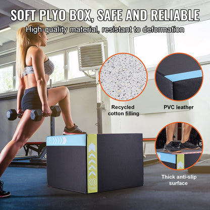 3 in 1 Plyometric Jump Box, 30/24/20 Inch Cotton Plyo Box, Platform & Jumping Agility Box, Anti-Slip Fitness Exercise Step Up Box for Home Gym Training, Conditioning Strength Training, Black