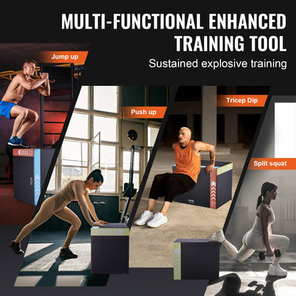 3-i-1 plyometrisk hopplåda, 30/24/20 tums skumplyobox, plattform och hoppningsagilitybox, halkfri fitnessövningsbox för hemmagymträning, konditionsstyrketräning, svart