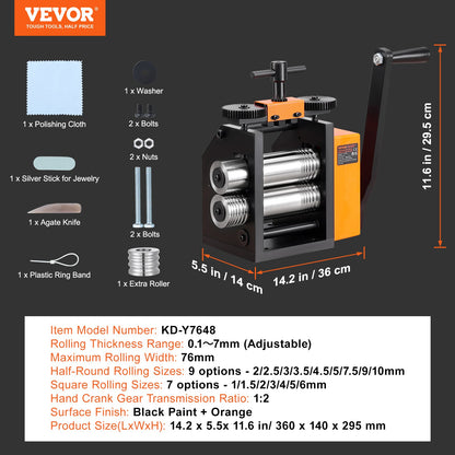 Valsverk, 3"/76 mm smyckesvalsmaskin, 1:2 utväxling, 3-i-1 multifunktionsvalsverk, 0,1-7 mm presstjocklek för metallsmyckestillverkning, fyrkantig tråd i halvcirkelmönster