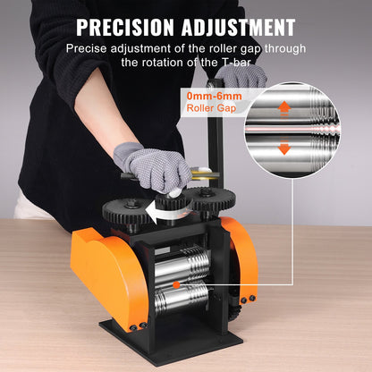 Valsverk, 1,77"/45 mm smyckesvalsmaskin, utväxling 1:2,4, 3-i-1 multifunktionsvalsverk, 0-6 mm presstjocklek för metallsmyckestillverkning, fyrkantig tråd, halvcirkelformad plåt