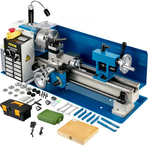 Mini-metallsvarv, 17,8 cm x 35,6 cm bänksvarv i metall, 550 W variabel hastighet 2250 varv/min metallsvarv, med 3-käks chuck CNC-minisvarv, precisionsminisvarv med verktygslåda och digital display för metallsvarvning