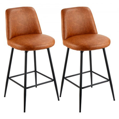 Barstolsset om 2, 69 cm höga snurrstolar, modern barstol i PU-läder med ryggstöd och metallben, armstödslös barstol, barstol med köksö och matsal, brun