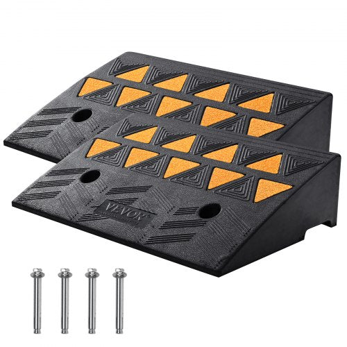 Gummirampar, 2-pack, 13 cm höjd, kraftiga tröskelramper, 15 kg/33 069 lbs kapacitet, uppfartsramper med stabilt rutnät för bilar, rullstolar, cyklar, motorcyklar