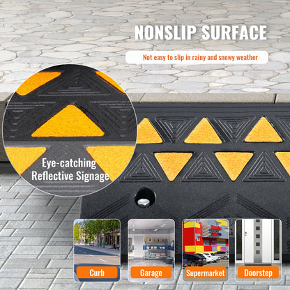 Gummirampar, 2-pack, 10 cm höjd, kraftiga tröskelramper, 15 tons kapacitet, uppfartsramper med stabilt rutnät för bilar, rullstolar, cyklar, motorcyklar