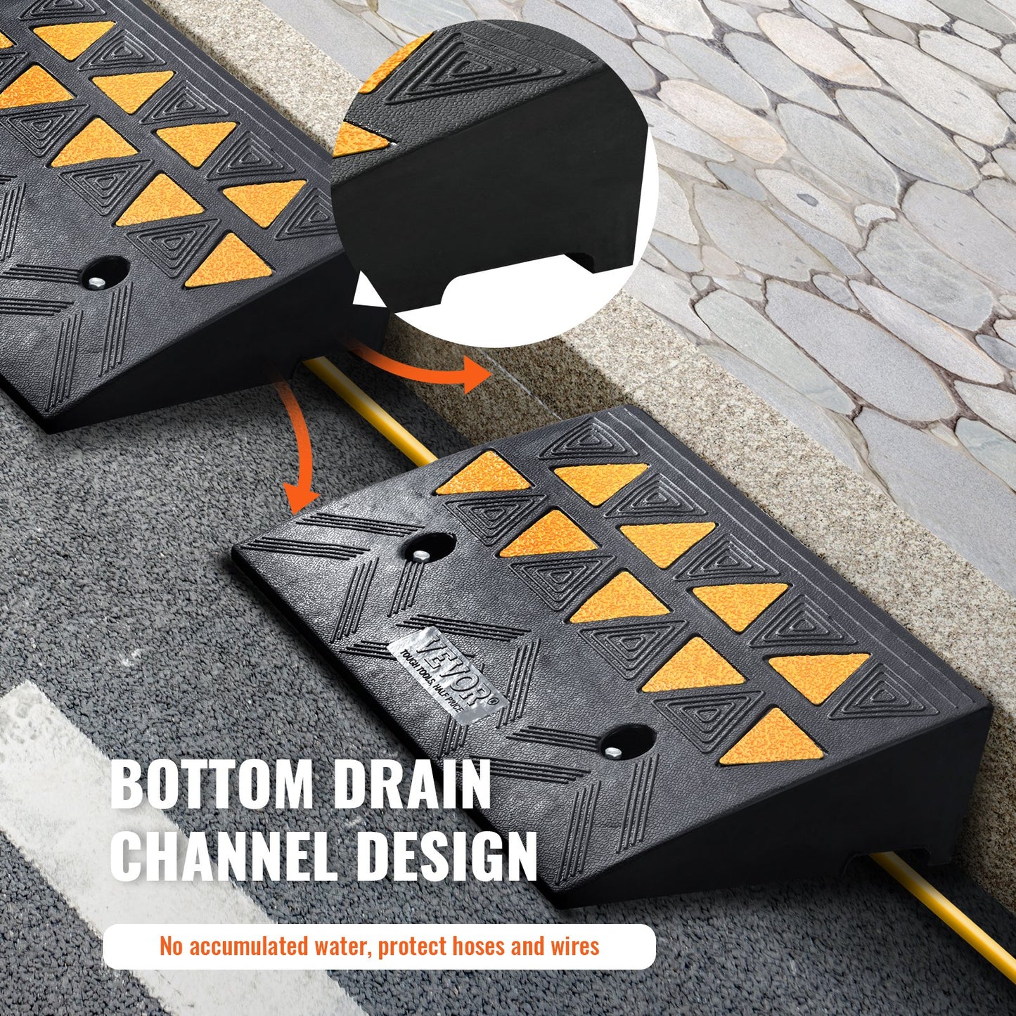 Gummirampar, 2-pack, 10 cm höjd, kraftiga tröskelramper, 15 tons kapacitet, uppfartsramper med stabilt rutnät för bilar, rullstolar, cyklar, motorcyklar