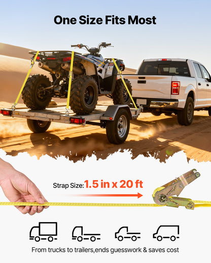 Ratchet Straps, 38.1 mm x 6.1 m, Heavy Duty Tie Down Straps with Double J Hook, 2000 kg Break Strength, Carry Bag, Tie Down Ratcheting for Moving, Trailers, Motorcycles, Kayaks, Car Roof, 4 Pack