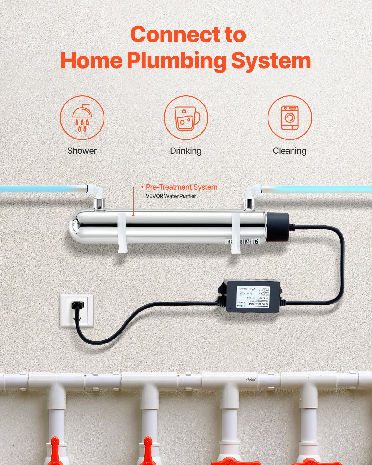 UV-vattenrenare, 12W 1GPM, 220V mångsidigt ultraviolett vattenrenarfilter med hölje i rostfritt stål, UV-vattenfilter för hela huset med kvartshylsa, lämplig för dusch/drickande/rengöring