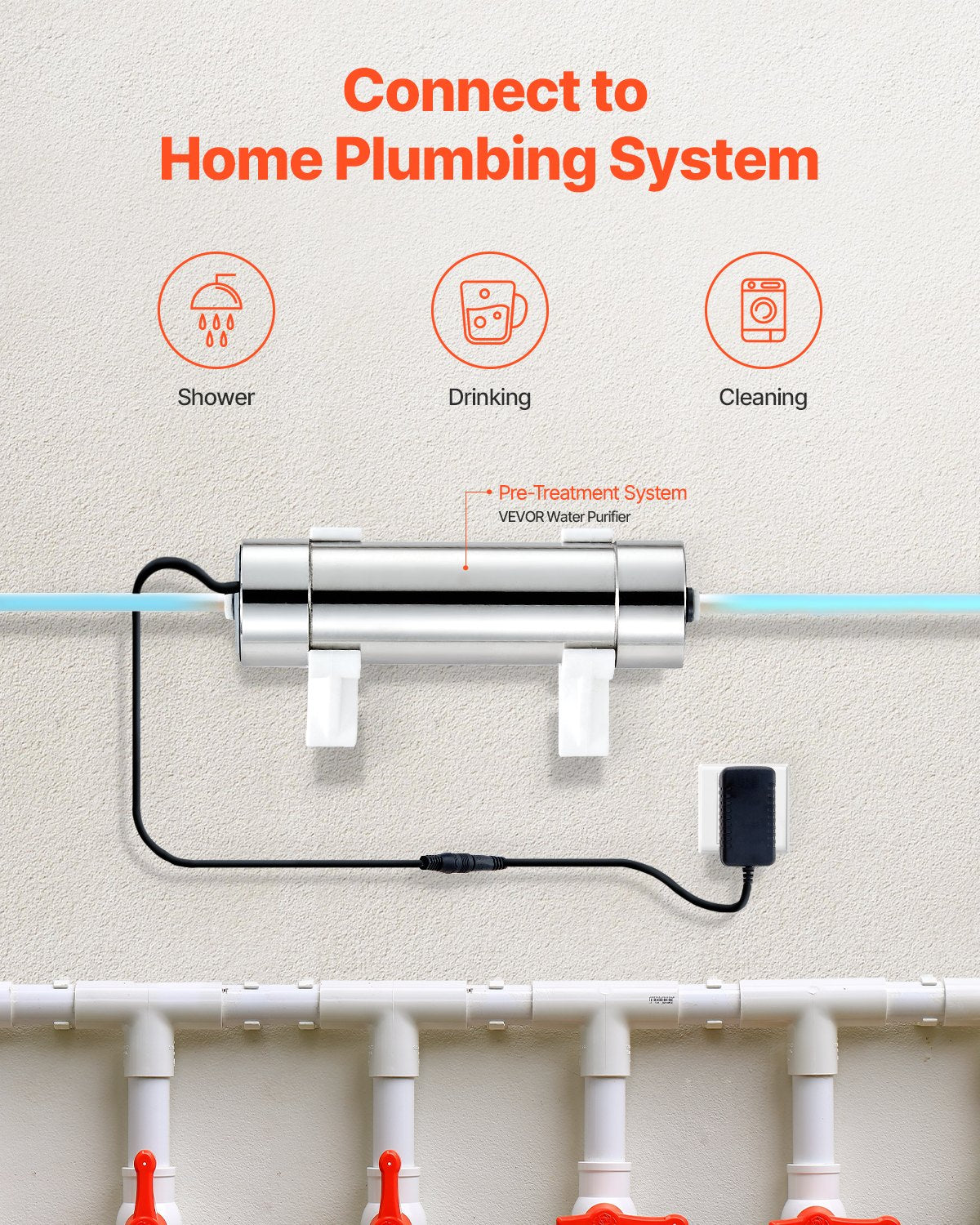 UV-vattenrenare, 8W 1GPM, 220V mångsidigt ultraviolett vattenrenarfilter med hölje i rostfritt stål, UV-vattenfilter för hela huset med kvartshylsa, lämplig för dusch/drickande/rengöring